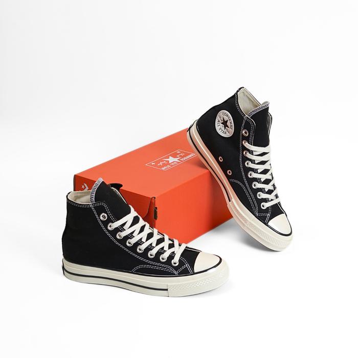 Converse Chuck Taylor 70S HI Black White Egret 100% Original Hitam Putih,  36