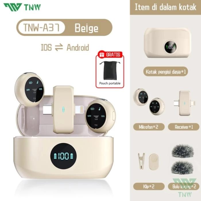 Gambar TNW A37 Wireless Microphone 2-In-1 Clip On Mic Magnetic Dual Lavalier - Beige dari Lovely.buzz Store undefined Tokopedia
