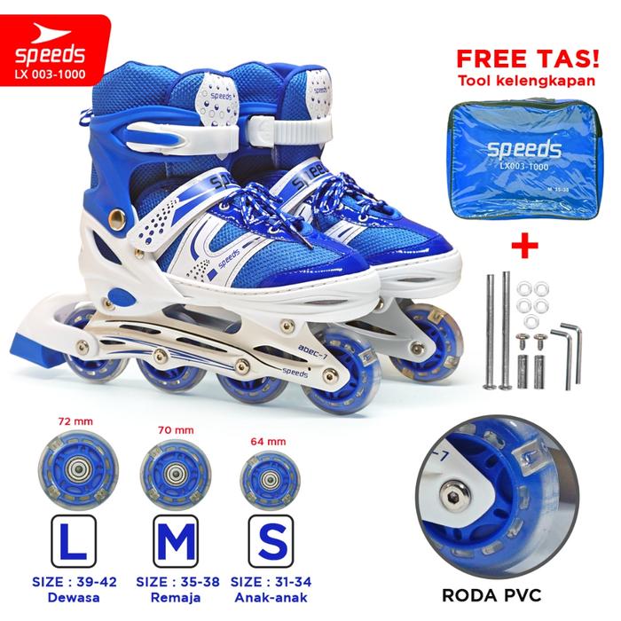 Gambar Sepatu Roda Anak Dewasa Inline Skate Roda Karet Nyala PK 111 PINK - 1000 BIRU PVC, L dari Calary Toys undefined Tokopedia
