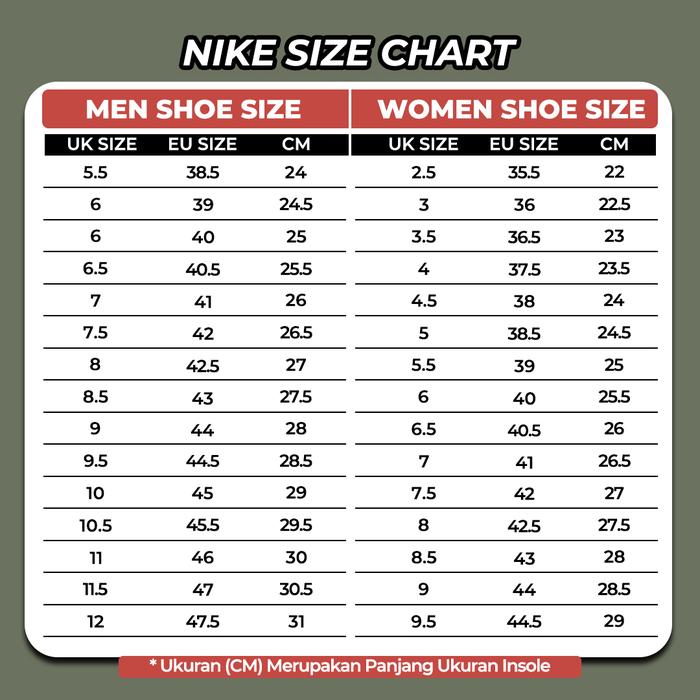 ukuran nike cm