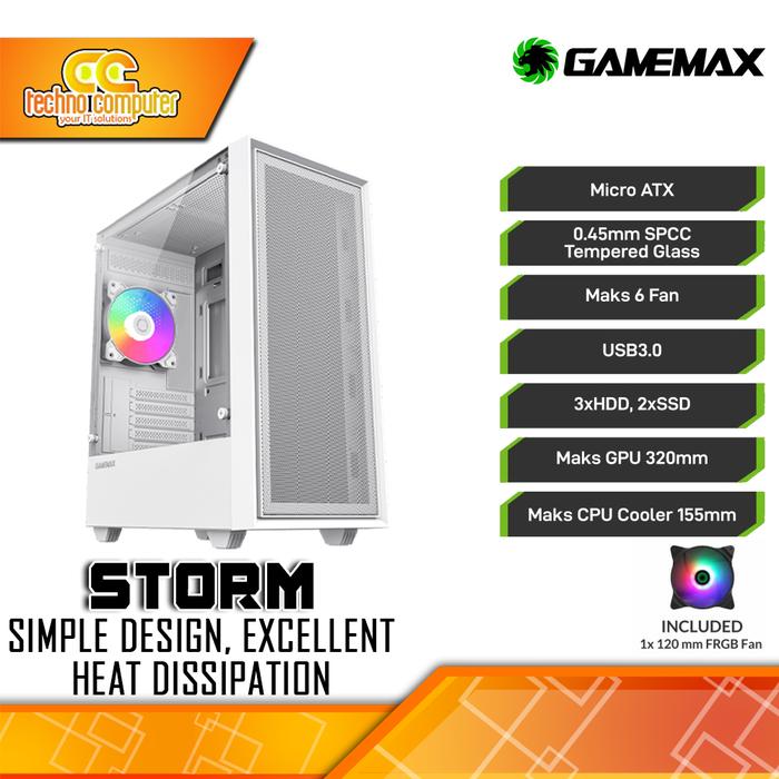 Gambar CASING GAMEMAX STORM - Mid Tower mATX Case Tempered Glass (Free 1x RGB Fan) - Putih dari Techno Computer Bali undefined Tokopedia