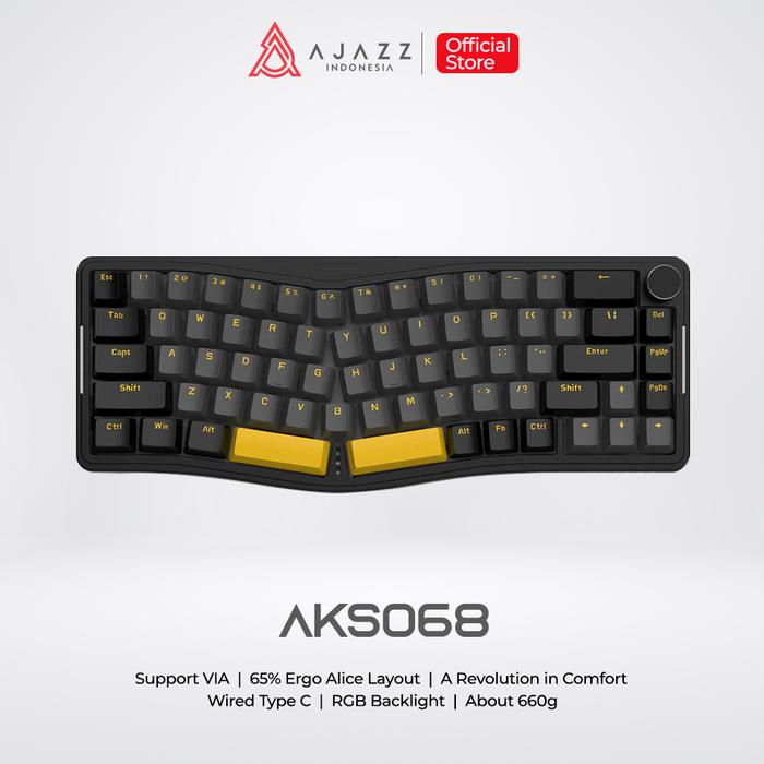 Gambar Ajazz AKS068 Alice Layout 68 Keys VIA Mechanical Keyboard Wired RGB with Metal Knob Volume - STARRY BLACK, BROWN SWITCH dari Ajazz Indonesia undefined Tokopedia