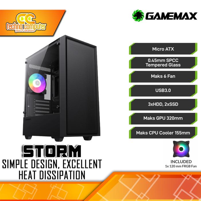 Gambar CASING GAMEMAX STORM - Mid Tower mATX Case Tempered Glass (Free 1x RGB Fan) - Hitam dari Techno Computer Bali undefined Tokopedia
