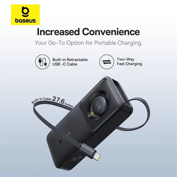 Gambar BASEUS NOMOS 30W 10000mAh DIGITAL DISPLAY POWER BANK TYPE C RETRACTABLE CABLE FAST CHARGING FOR IPHONE 16 15 14 SAMSUNG S24 FOLD Z6 - 10000 C Black dari D&D-oLshop undefined Tokopedia