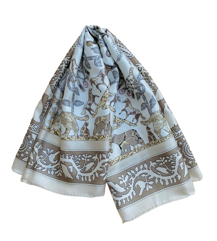 100 Twill Silk Animal Print Earthy Color Reversible Mulberry Silk Square  Scarf Syal Wanita 100 Sutra Murni