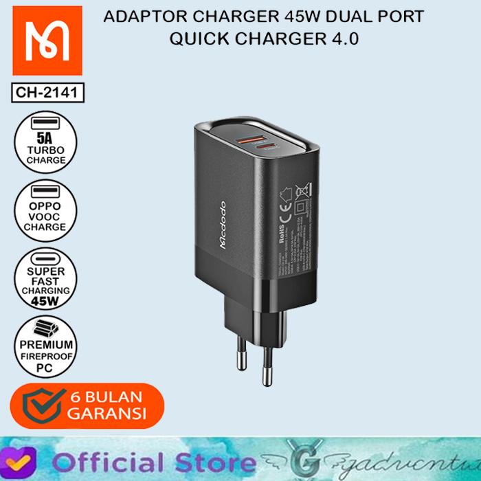 Gambar MCDODO Kepala Adaptor Charger Type C Fast Charging 47W Samsung Oppo - BLACK dari GADVENTIA Kota Administrasi Jakarta Barat Tokopedia