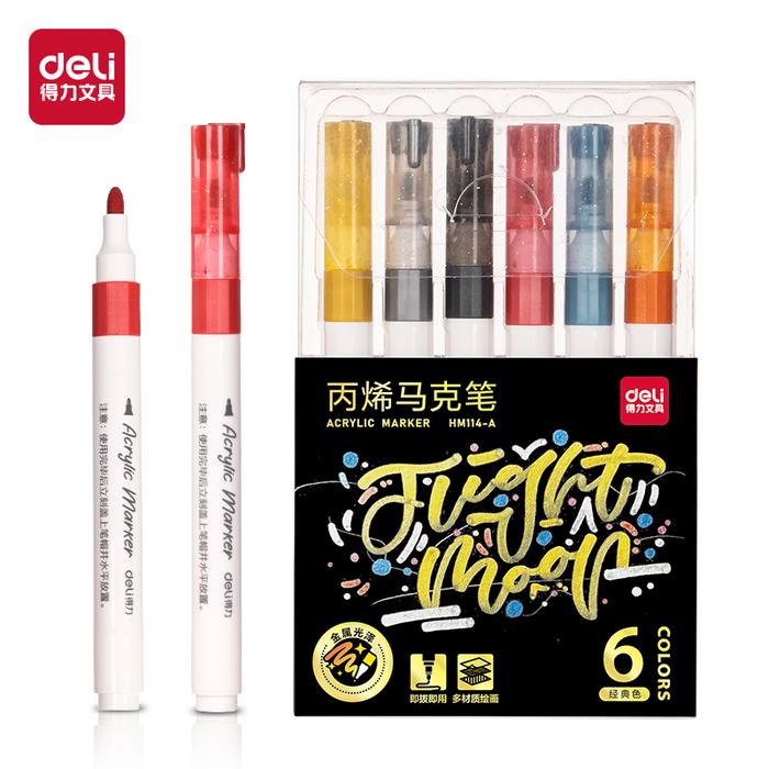 Gambar Deli Spidol Akrilik / Acrylic Marker 6 Warna HM114 - Classic dari Deli Stationery Indonesia undefined Tokopedia