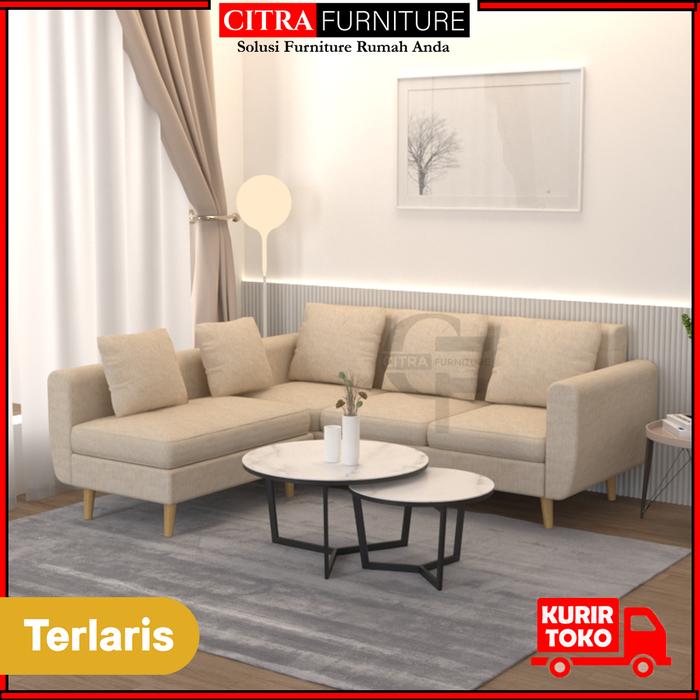 Gambar Sofa Minimalis L Putus Retro | Scandinavian| Vintage|Light Grey - Cream dari Citra furniture undefined Tokopedia