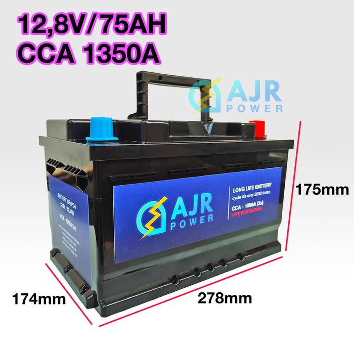 Gambar ACCU AKI LITHIUM BATTERY BATERAI LiFePo4 MOBIL AJR POWER 58024 LN3 INNOVA Reborn diesel HI LUX MUX PAJERO FORTUNER 12V 12,8V / 60AH 75AH 90AH  CCA 900A 1350A 1700A dengan BMS dan BALANCER - 12V 75AH dari AJR LIGHT undefined Tokopedia