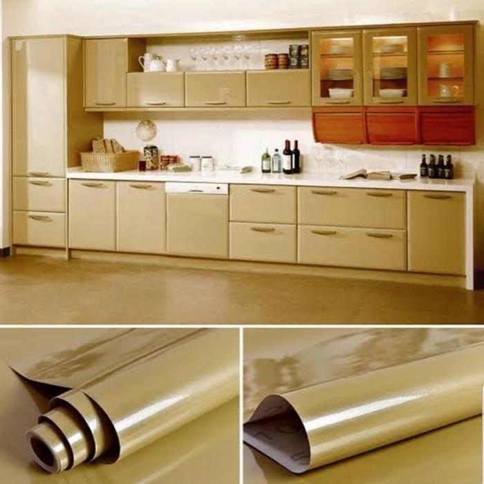 Gambar WALLPAPER KITCHEN SET STICKER LEMARI STIKER KITCHEN SET KULKAS KABINET GLOSSY WARNA MERAH HIJAU UNGU KUNING GOLD BIRU GLOSSY - GOLD GLOSSY dari MerahKuOfficial undefined Tokopedia