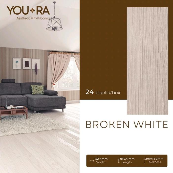 Gambar Lantai Vinyl YOURA 3mm (1 box isi 3,34 m2 isi 24 lembar) - Broken White dari Damara Flooring undefined Tokopedia