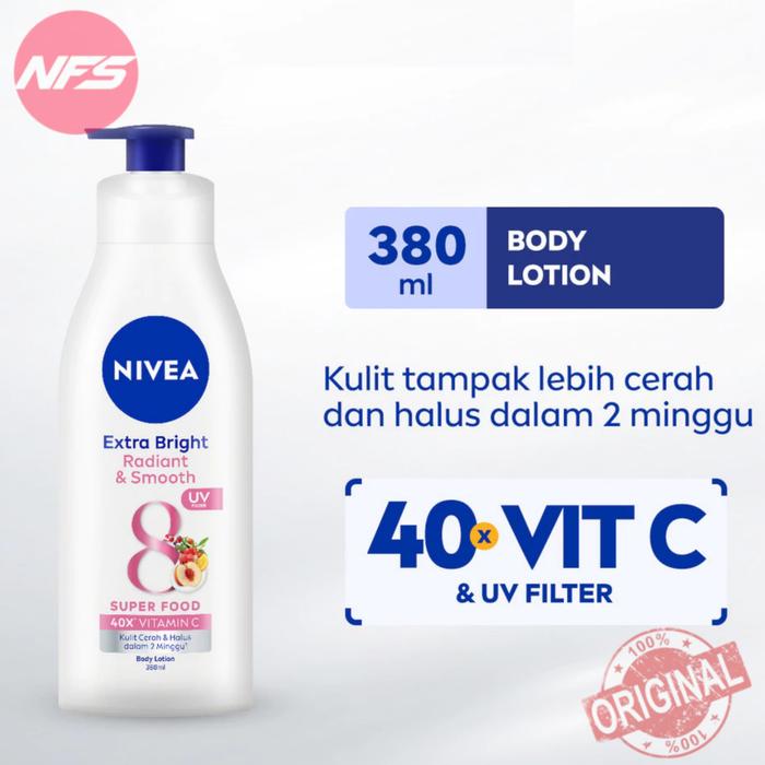 Gambar NIVEA Body Lotion-Intensive Moisture/8 Super Food Extra Bright/White-Repair&Protect SPF15/Radiant&Smooth UV-Botol Pump 380/400 ml - EB RDIANT 380ML dari NFS Tokopedia Shop undefined Tokopedia
