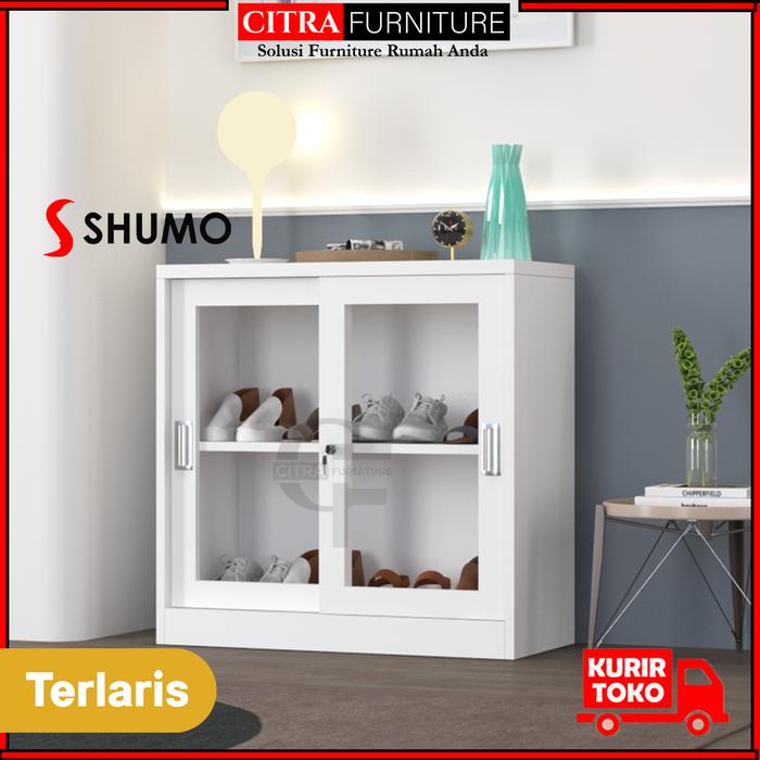 Gambar SHUMO Lemari Kabinet Rak Sepatu Besi Sliding Kaca Minimalis | Shoes Cabinet Half - WHITE, DIRAKIT dari Citra furniture undefined Tokopedia
