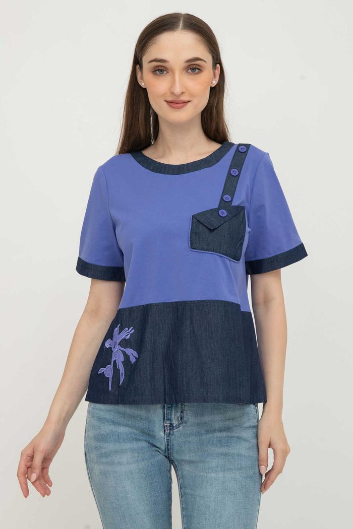 Gambar *Ready Stok* SISTER'S - Atasan Denim Kombi Kaos C4946 (CAP) - Ungu, 2L dari Sisters Fashion Group undefined Tokopedia