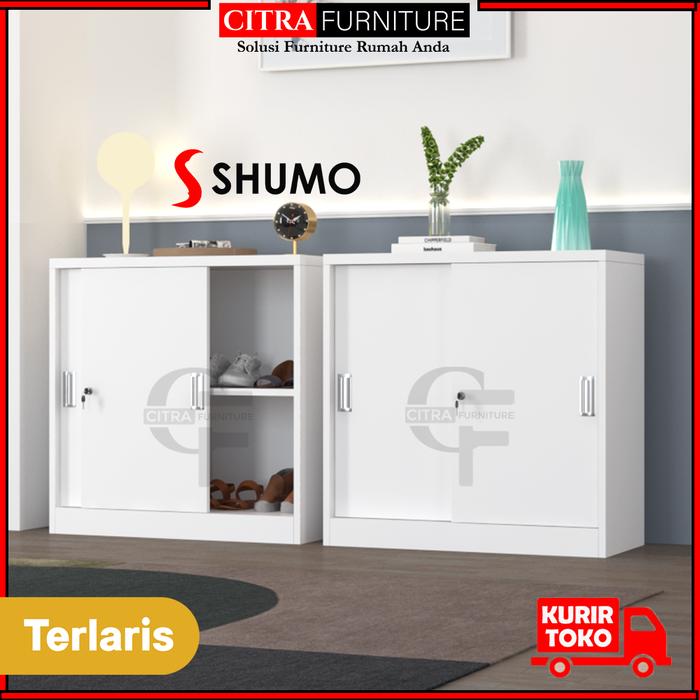 Gambar SHUMO Lemari Kabinet Rak Sepatu Besi Sliding Plat Minimalis | Shoes Cabinet Half - WHITE, DIRAKIT dari Citra furniture undefined Tokopedia