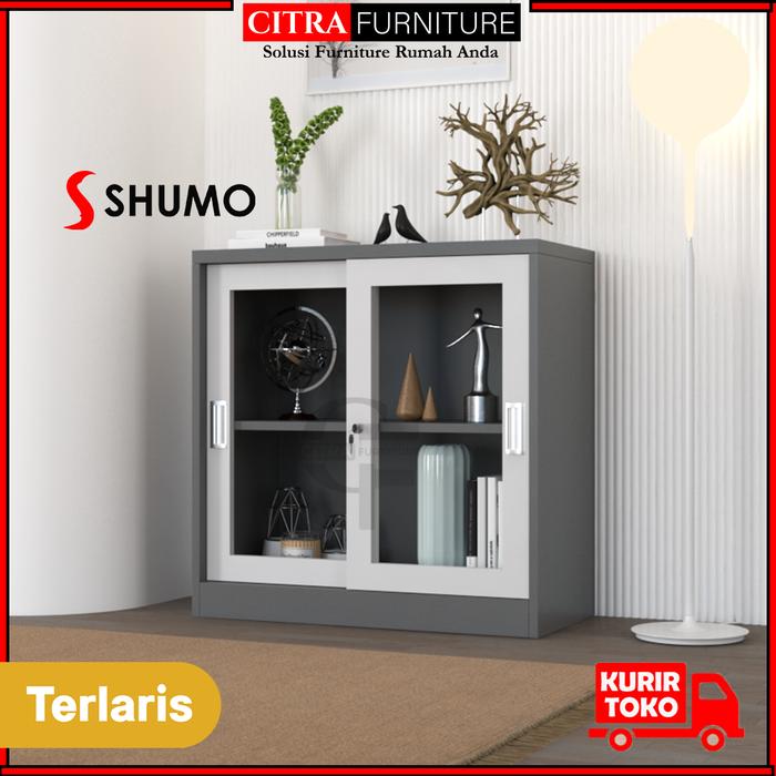 Gambar SHUMO Lemari Hias Pajangan Pendek  Kaca Action Figure | Rak Display Gundam Lego | Kabinet Besi Sliding Minimalis - GREY, DIRAKIT dari Citra furniture undefined Tokopedia