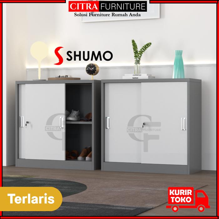 Gambar SHUMO Lemari Kabinet Rak Sepatu Besi Sliding Plat Minimalis | Shoes Cabinet Half - GREY, DIRAKIT dari Citra furniture undefined Tokopedia