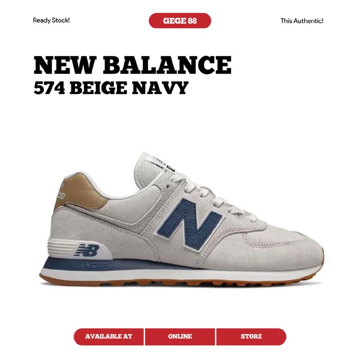Promo New Balance 574 Beige Navy 100% BNIB 36 Sleman - Main Image
