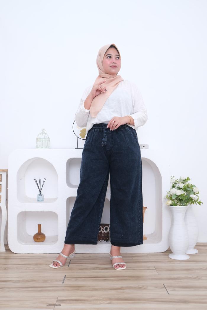 Hitam Denim Kulot Celana Kulot Wanita Jumbo/Celana Kulot Jeans