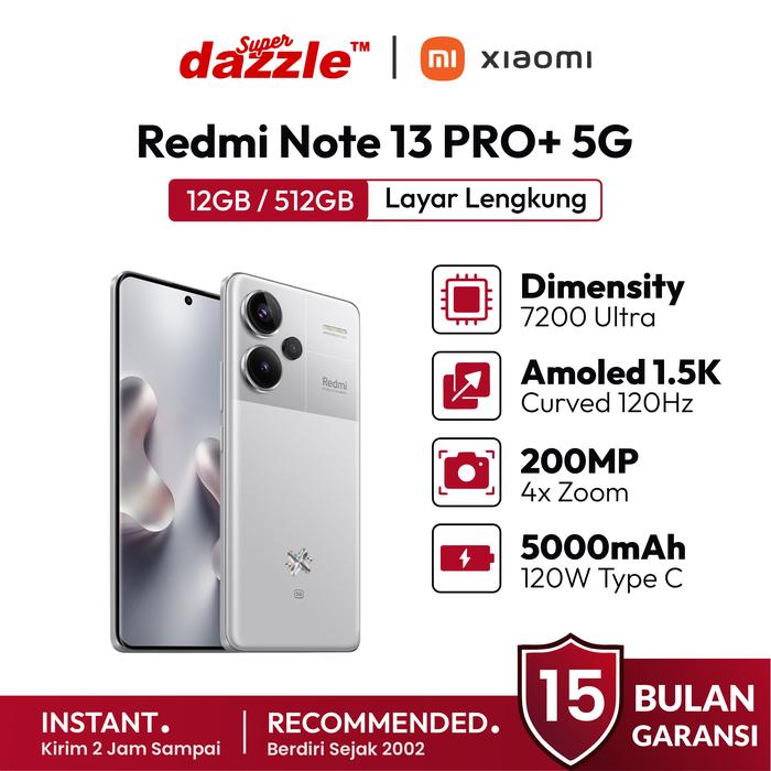 Gambar HP Xiaomi Redmi Note 13 PRO+ Pro + Plus 5G 12/512 GB Original Garansi Resmi 15 Bulan TAM Xiaomi Official Store Indonesia - promodazzle | handphone murah promo dazzle yogyakarta jogja termurah terlaris - Mystic Silver, 12/512 dari DZL Official Store undefined Tokopedia