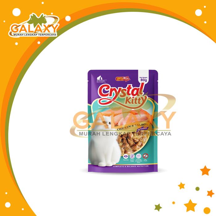 Gambar CRYSTAL KITTY POUCH GRAVY 80GR, makanan basah kucing - Chicken salmon  dari Galaxy Petshop Online undefined Tokopedia