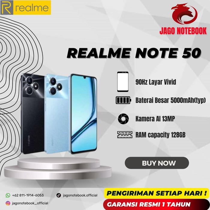 Gambar Realme Note 50 4GB+4GB*|128GB (90Hz Vivid Display | Mini Capsule | Ultra SLim Body | 13 MP AI Camera | 5000mAh Battery) - NON BUNDLE, 4/64 M.BLACK dari JAGO Notebook undefined Tokopedia