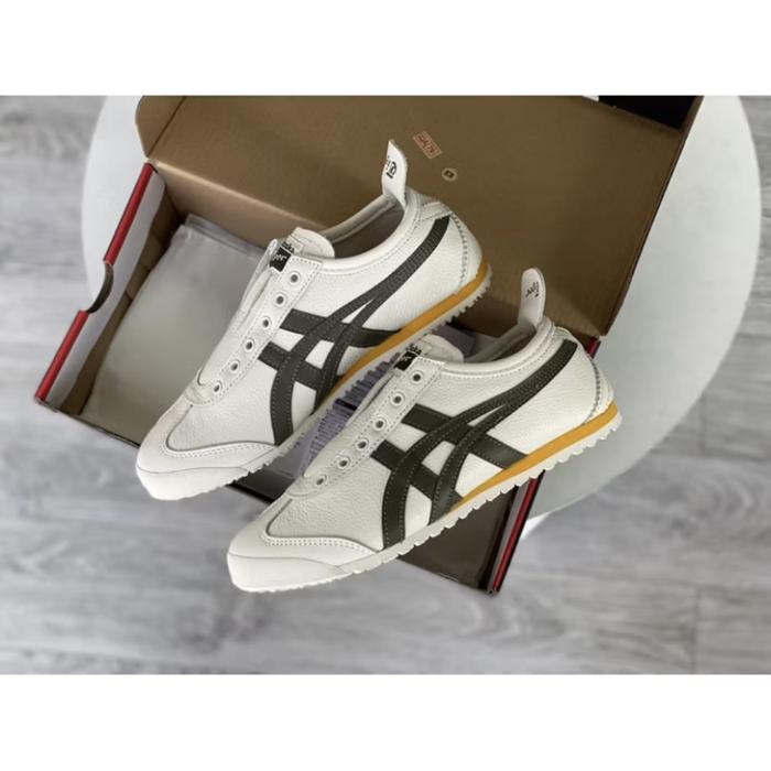 Gambar Sepatu Onitsuka Tiger Mexico 66 Slip On Leather Cream Green Yellow // Free faverbag & kaos kaki - Cream, 36 dari ONITSUKA STORE INDO undefined Tokopedia