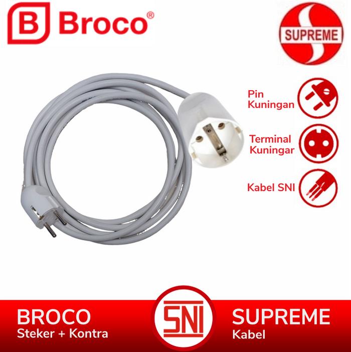 Gambar Kabel Extension SNI SUPREME dan BROCO Stop Kontak + Colokan Listrik 1 - 10 Meter - Kabel Putih, 1 Meter dari Britplaza undefined Tokopedia