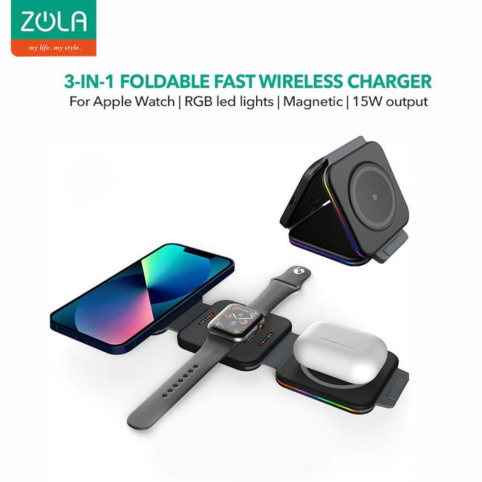 Gambar Zola 3 IN 1 Magsafe Wireless Fast Charger 15W Airpods & Apple Watch - Hitam dari Zola Indonesia undefined Tokopedia