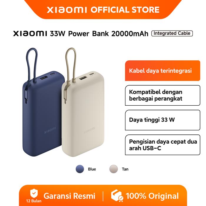 Xiaomi 33W Power Bank 20.000 mAh | Kabel daya terintegrasi | Daya tinggi 33 W | Pengisian daya cepat [Official Store] - Tan - Gambar 2