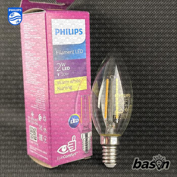 Gambar PHILIPS LED Classic B35 E14 Warm White Kuning 2W / 4W - Decorative LED Lampu Hias Filamen Candle Cabe - 2W dari Bason undefined Tokopedia