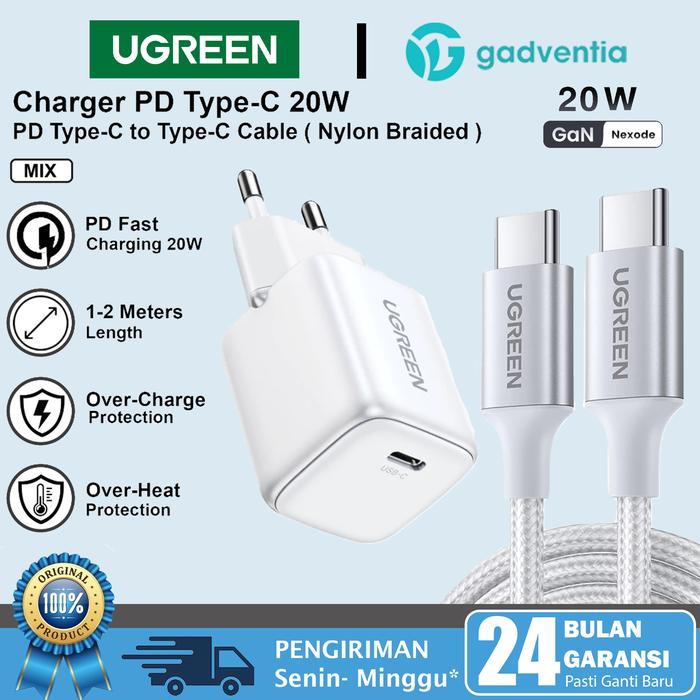 Gambar UGREEN Charger Set Type-C to Type-C PD Fast Charging 20w 30w 45w For iPhone 15 16 Pro Max - 1SET GAN20W WHT, 1 METER dari GADVENTIA Kota Administrasi Jakarta Barat Tokopedia