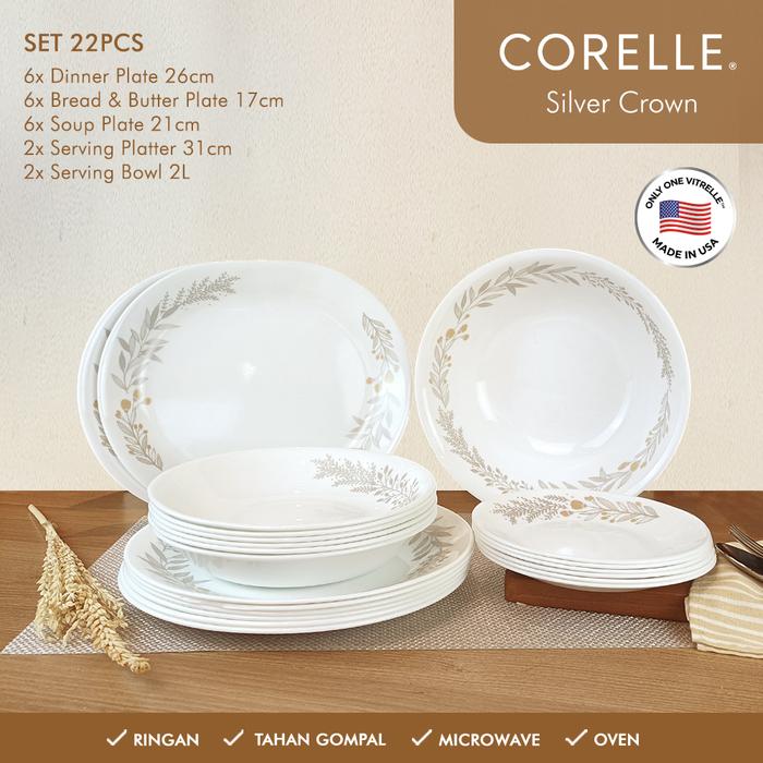 Gambar CORELLE SILVER CROWN Dinner Set / Set Piring Makan / Set Piring Mangkok Makan - Set 22pcs dari Homeland Store undefined Tokopedia