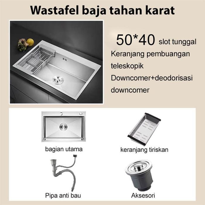 Gambar [SALE] ESCOOK Set Kitchen Sink Wastafel Dapur Minimalis Bak Cuci Piring Tanpa Kran Stainless Steel Warna Hitam dan Silver Tahan Karat Desain Elegan - Silver 50x40 A dari ES Cookware Official undefined Tokopedia