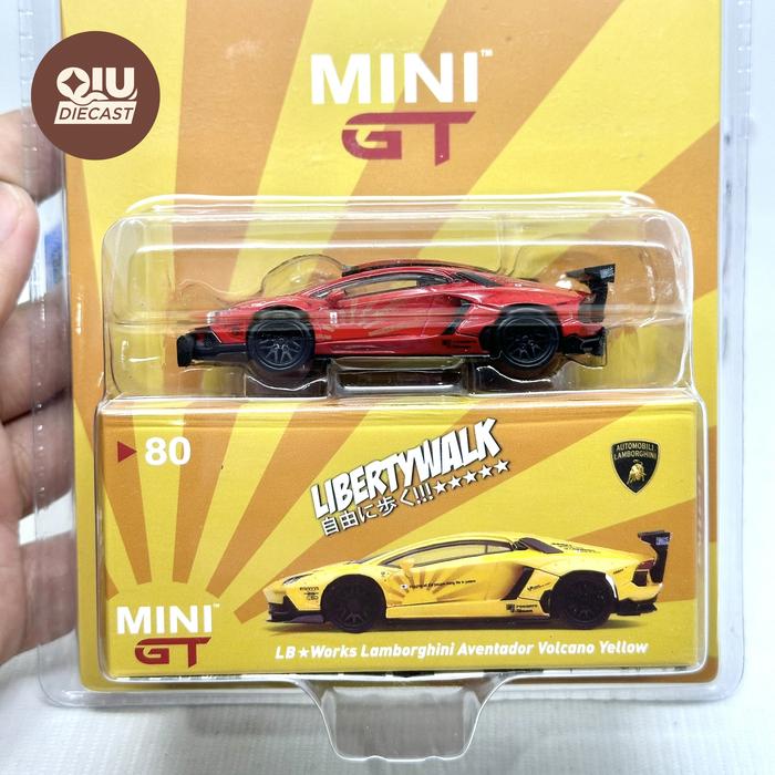 Mini GT 80 Lamborghini Aventador Volcano Yellow Red LBWK Liberty