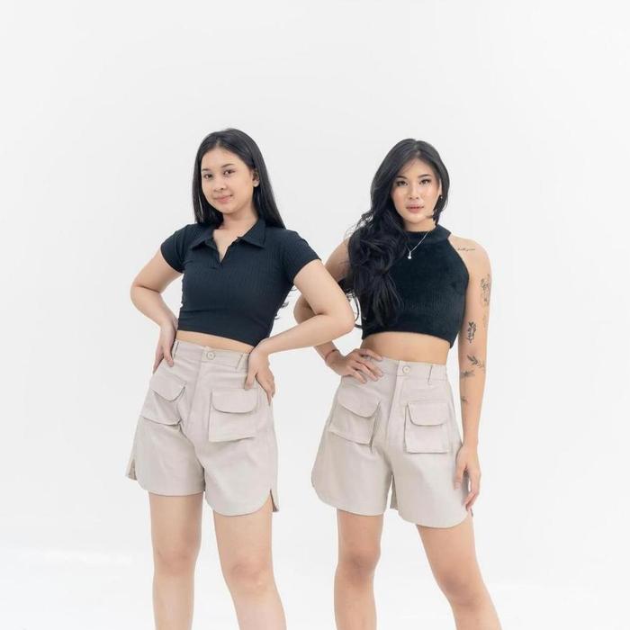 Gambar MENARIK Pokka Shortpants Cargo / Celana Pendek Kargo Drill Strecth - Cream, STANDARD dari frnandahouse undefined Tokopedia