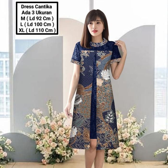Gambar Dress Wanita Midi Model Terbaru Matt Batik Kombinasi Brokat Mutiara/Dress Cantika Batik Size M-L-XL - Navy, M (Ld 92 Cm) dari Aurora _collection99 undefined Tokopedia