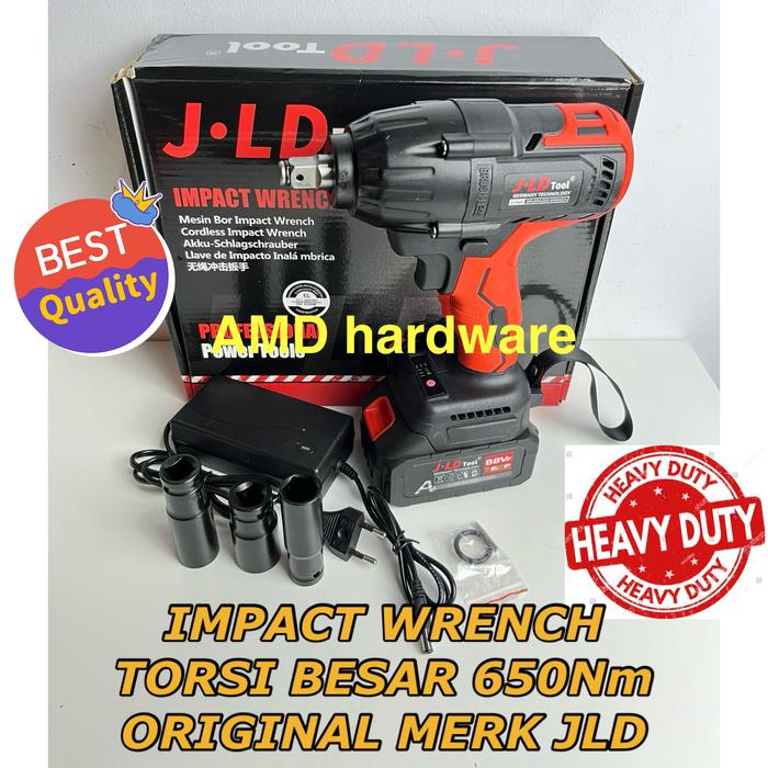 Gambar MESIN IMPACT WRENCH CORDLESS TORSI BESAR 650Nm BATERAI 88V 1/2" Original JLD Bukaan Baut Motor Mobil 650 Nm - 1 BATERAI (DUS) dari AMD hardware undefined Tokopedia