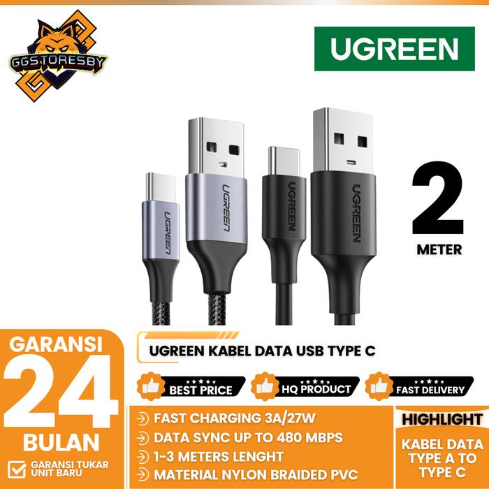 Gambar UGREEN Kabel Data USB Type C For Samsung,Oppo,Vivo Fast Charging - 60116 / 60118 / 60408 - 60118 TPE 2M dari GGSTORESBY undefined Tokopedia