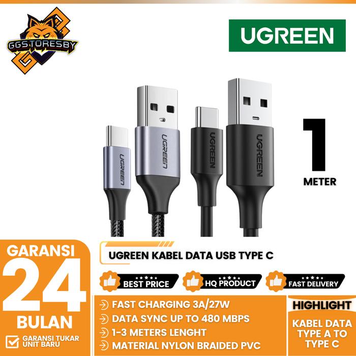 Gambar UGREEN Kabel Data USB Type C For Samsung,Oppo,Vivo Fast Charging - 60116 / 60118 / 60408 - 60116 TPE 1M dari GGSTORESBY undefined Tokopedia
