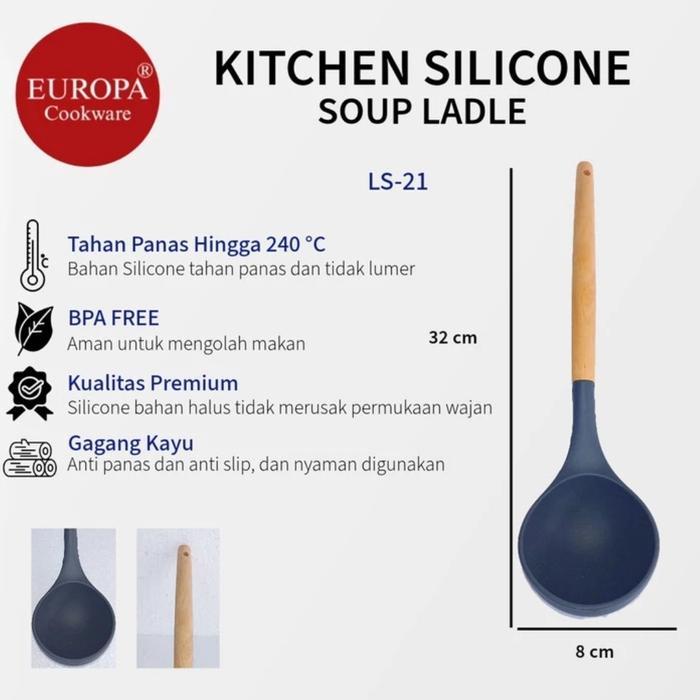 Gambar Europa Soup Leadle / Spoon / Sodet Bolong / Spoonula / Scaper / Spatula - Silicone ( Bahan Tebal tidak mudah meleleh ) - Grey Silikon - Soup Ladle dari Laris Kebayoran undefined Tokopedia