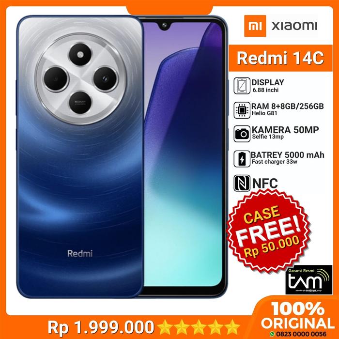 Jual XIAOMI REDMI 14C BLUE RAM 8GB+8GB/256GB RESMI - Biru - Kota