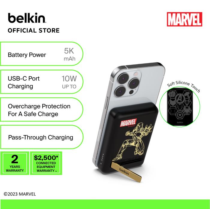 Gambar Belkin BPD004qc Marvel Series BoostCharge Magnetic Wireless Power Bank 5K+Stand (Apple watch, Iphone15, USB-C device) - Ironman dari Belkin Indonesia undefined Tokopedia