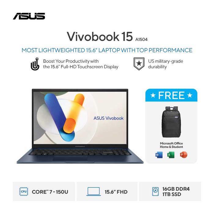 Gambar Asus Vivobook 15 A1504VAP-VIPS7101 Intel Core 7 150U 16GB 1TB PCIE 15.6" FHD VIPS W11+OHS dari Space Komputer Medan undefined Tokopedia