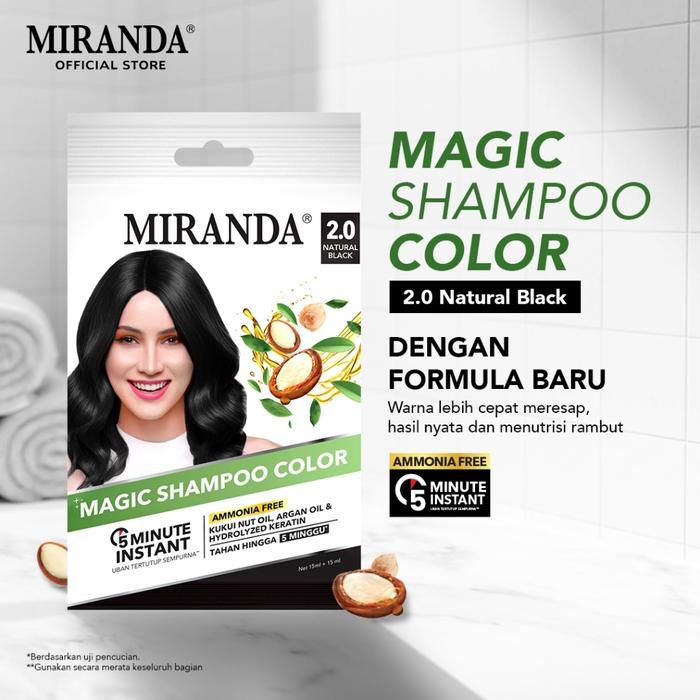 Gambar [NEW FORMULA] MIRANDA Magic Shampoo Color | Sampo Pewarna Rambut / Semir Shampo | Natural Black - Dark Brown - NATURAL BLACK dari Deus Kosmetik undefined Tokopedia