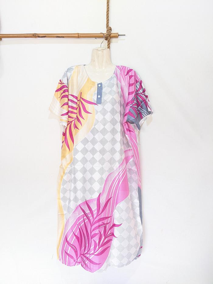 Gambar Daster Ibu JUMBO Busui Motif Batik Bahan Nyaman Rayon Grosir - leaves pink dari Fiddinshop undefined Tokopedia