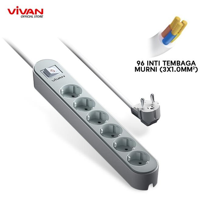 Gambar Stop Kontak Saklar Socket 4 - 6 Slot Plastik Tahan Api Child Lock - VIVAN VPS Pro Kabel Inti Tembaga Murni 1,8M Garansi 36 Bulan - Abu (6 slot) dari ACOME IOT INDONESIA undefined Tokopedia