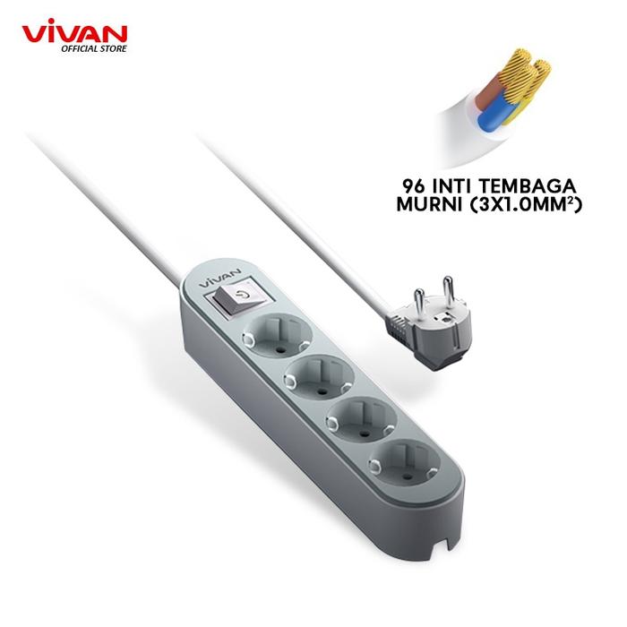 Gambar Stop Kontak Saklar Socket 4 - 6 Slot Plastik Tahan Api Child Lock - VIVAN VPS Pro Kabel Inti Tembaga Murni 1,8M Garansi 36 Bulan - Abu (4 slot) dari ACOME IOT INDONESIA undefined Tokopedia