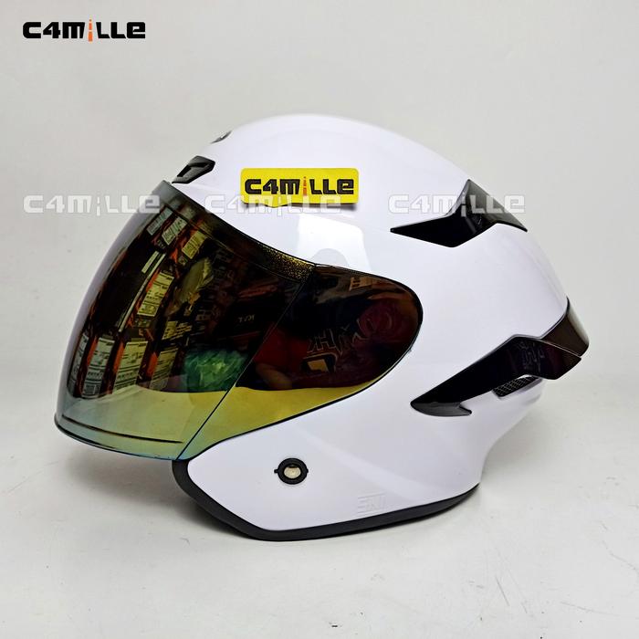Gambar HELM ARL PANDORA SOLID WHITE HALF FACE - IRIDIUM GOLD dari c4mille undefined Tokopedia
