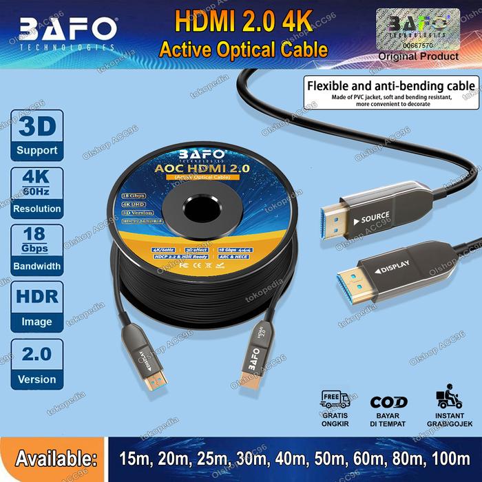 Jual Bafo Kabel HDMI Active FO Fiber Optic 4K 20M 25M 30M 40M